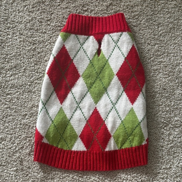 Festive Argyle Dog Sweater - Red, Green, White - Picture 1 of 7